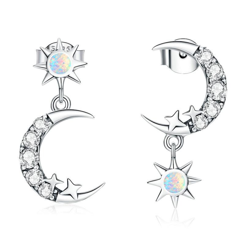 'Stars and Moons' CZ and Sterling Silver Earrings - Sterling Silver Earrings - Allora Jade