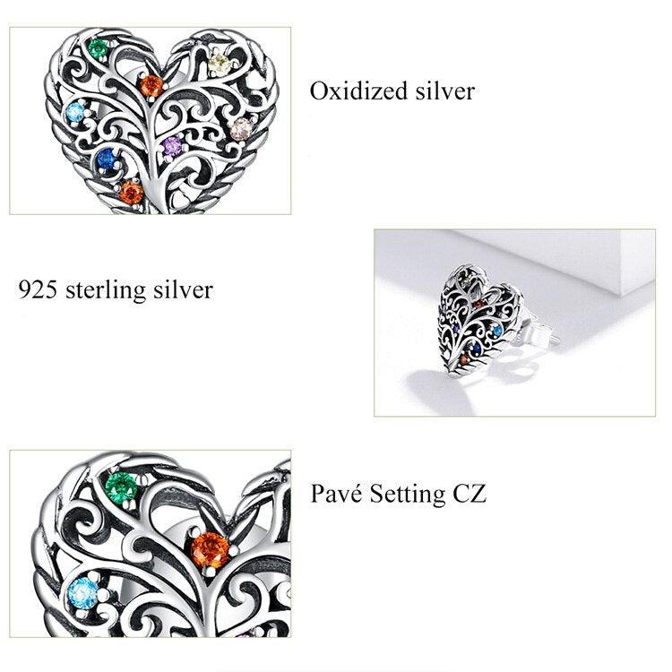 'Tree of Life Hearts' Sterling Silver & CZ Stud Earrings - Sterling Silver Earrings - Allora Jade