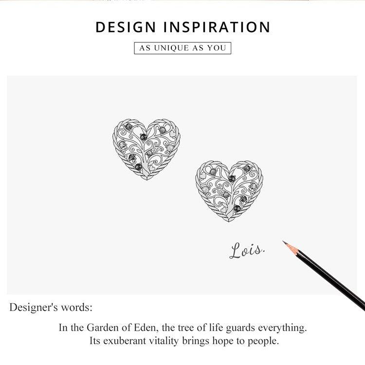 'Tree of Life Hearts' Sterling Silver & CZ Stud Earrings - Sterling Silver Earrings - Allora Jade
