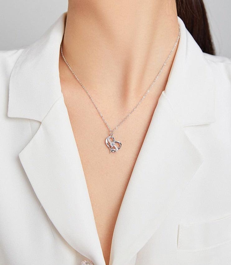 'Forever Love' CZ & Sterling Silver Heart Pendant Necklace - Sterling Silver Pendant Necklaces - Allora Jade