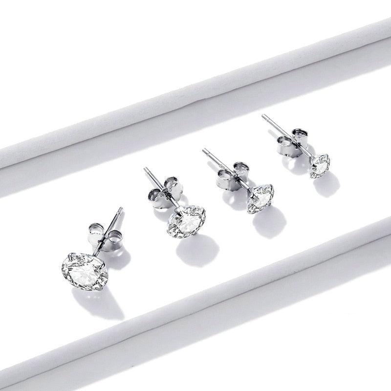 'Round CZ' Cubic Zirconia & Sterling Silver Stud Earrings - Sterling Silver Earrings - Allora Jade