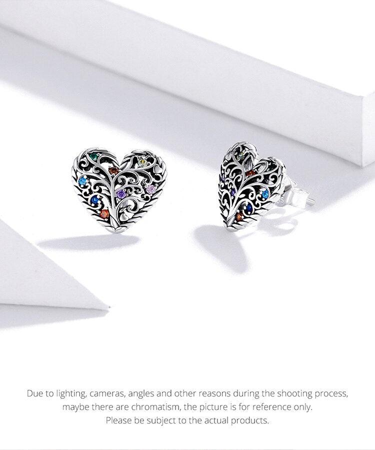 'Tree of Life Hearts' Sterling Silver & CZ Stud Earrings - Sterling Silver Earrings - Allora Jade