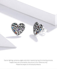 'Tree of Life Hearts' Sterling Silver & CZ Stud Earrings - Sterling Silver Earrings - Allora Jade