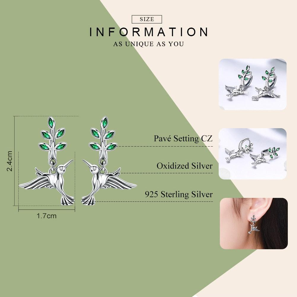'Hummingbirds' CZ & Sterling Silver Drop Earrings - Sterling Silver Earrings - Allora Jade
