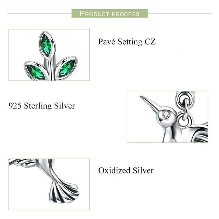 'Hummingbirds' CZ & Sterling Silver Drop Earrings - Sterling Silver Earrings - Allora Jade