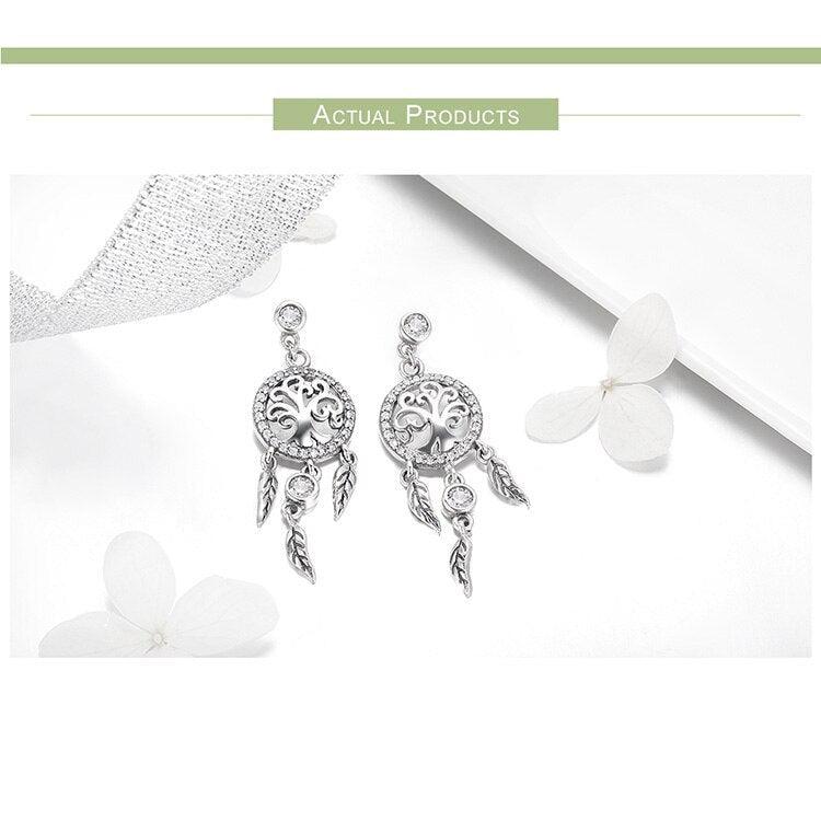 'Tree of Life Dream Catcher' CZ & Sterling Silver Earrings - Sterling Silver Earrings - Allora Jade