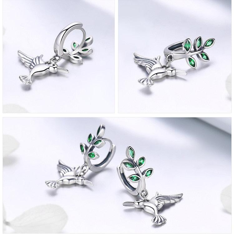 'Hummingbirds' CZ & Sterling Silver Drop Earrings - Sterling Silver Earrings - Allora Jade