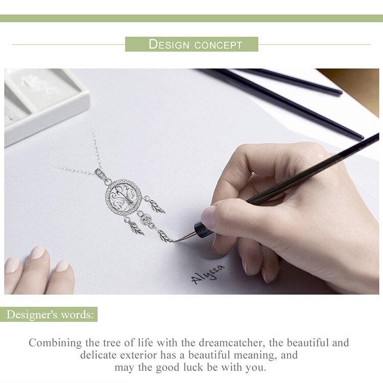 'Tree of Life Dream Catcher' Pendant Necklace CZ and Sterling Silver - Sterling Silver Pendant Necklaces - Allora Jade