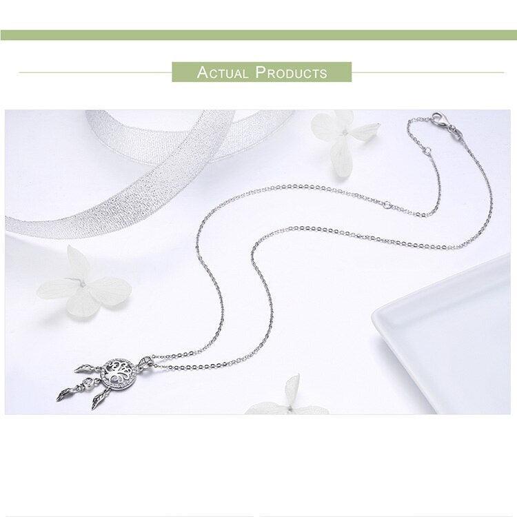 'Tree of Life Dream Catcher' Pendant Necklace CZ and Sterling Silver - Sterling Silver Pendant Necklaces - Allora Jade