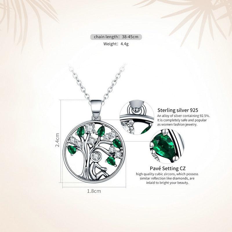 'Peaceful Lucky Tree' Pendant Necklace CZ & Sterling Silver - Sterling Silver Pendant Necklaces - Allora Jade