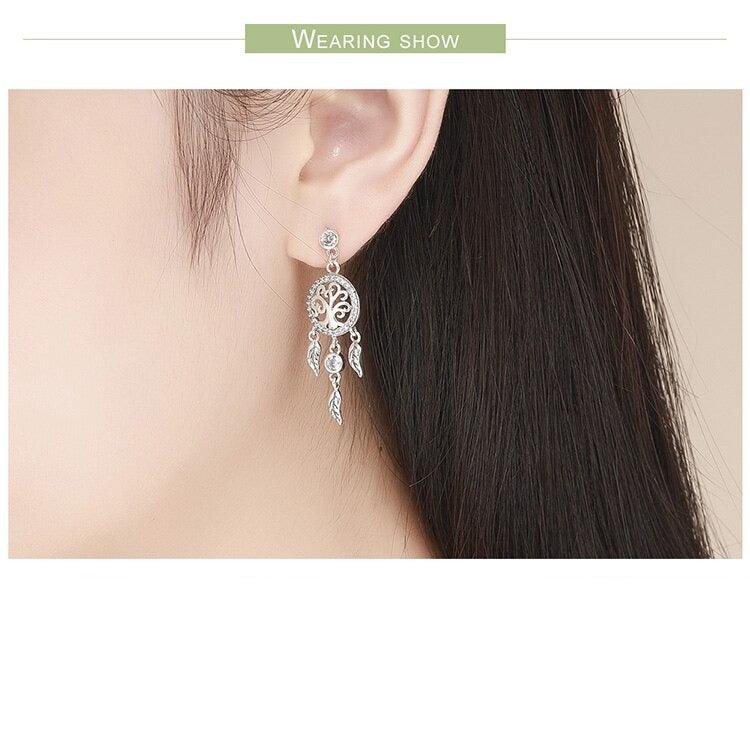 'Tree of Life Dream Catcher' CZ & Sterling Silver Earrings - Sterling Silver Earrings - Allora Jade