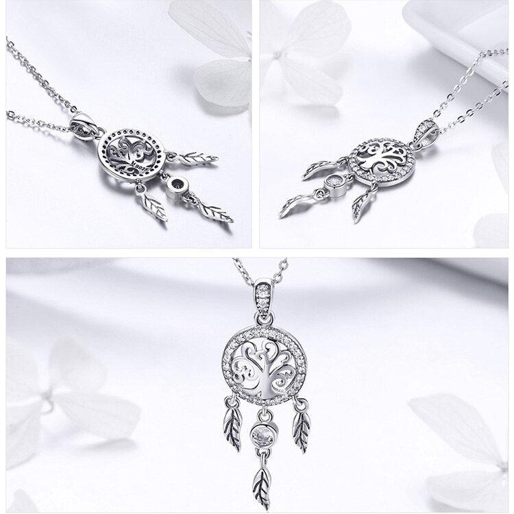 'Tree of Life Dream Catcher' Pendant Necklace CZ and Sterling Silver - Sterling Silver Pendant Necklaces - Allora Jade
