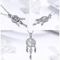 'Tree of Life Dream Catcher' Pendant Necklace CZ and Sterling Silver - Sterling Silver Pendant Necklaces - Allora Jade