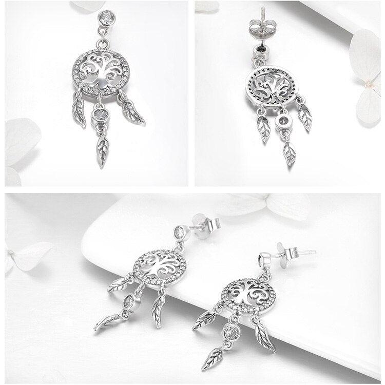 'Tree of Life Dream Catcher' CZ & Sterling Silver Earrings - Sterling Silver Earrings - Allora Jade