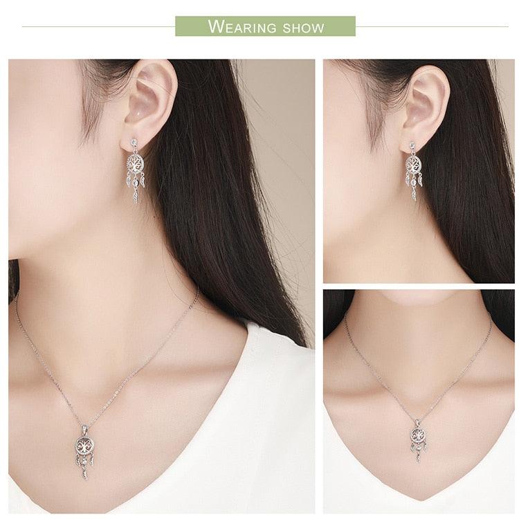 'Tree of Life Dream Catcher' Sterling Silver and CZ Jewellery Set - Sterling Silver Jewellery Sets - Allora Jade