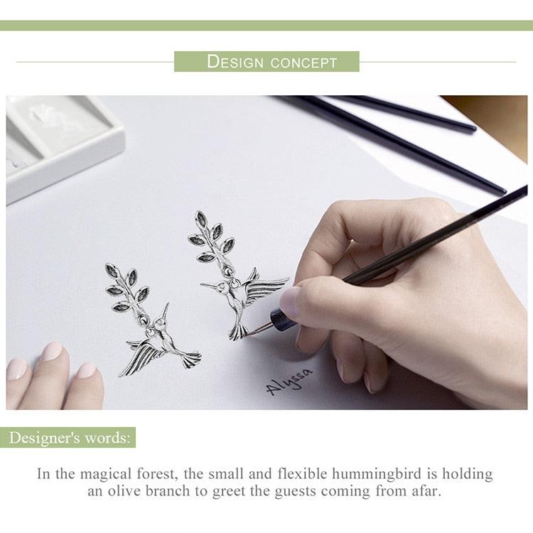 'Hummingbirds' CZ & Sterling Silver Drop Earrings - Sterling Silver Earrings - Allora Jade