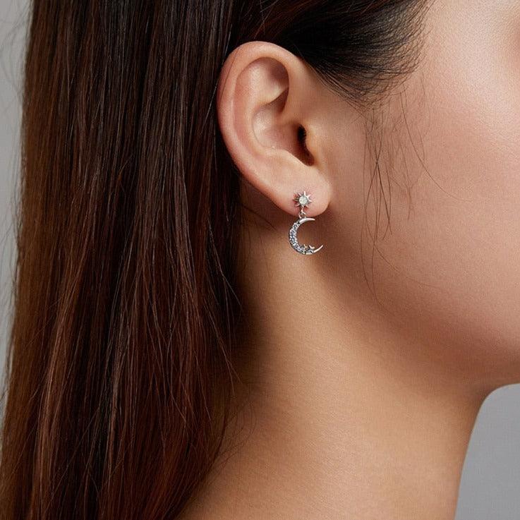 'Stars and Moons' CZ and Sterling Silver Earrings - Sterling Silver Earrings - Allora Jade
