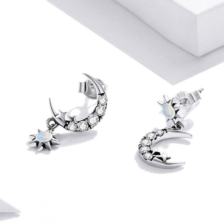 'Stars and Moons' CZ and Sterling Silver Earrings - Sterling Silver Earrings - Allora Jade
