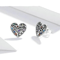 'Tree of Life Hearts' Sterling Silver & CZ Stud Earrings - Sterling Silver Earrings - Allora Jade