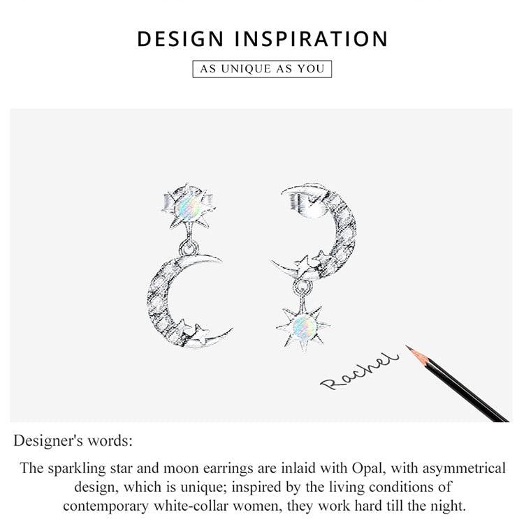 'Stars and Moons' CZ and Sterling Silver Earrings - Sterling Silver Earrings - Allora Jade