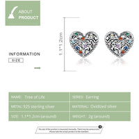 'Tree of Life Hearts' Sterling Silver & CZ Stud Earrings - Sterling Silver Earrings - Allora Jade