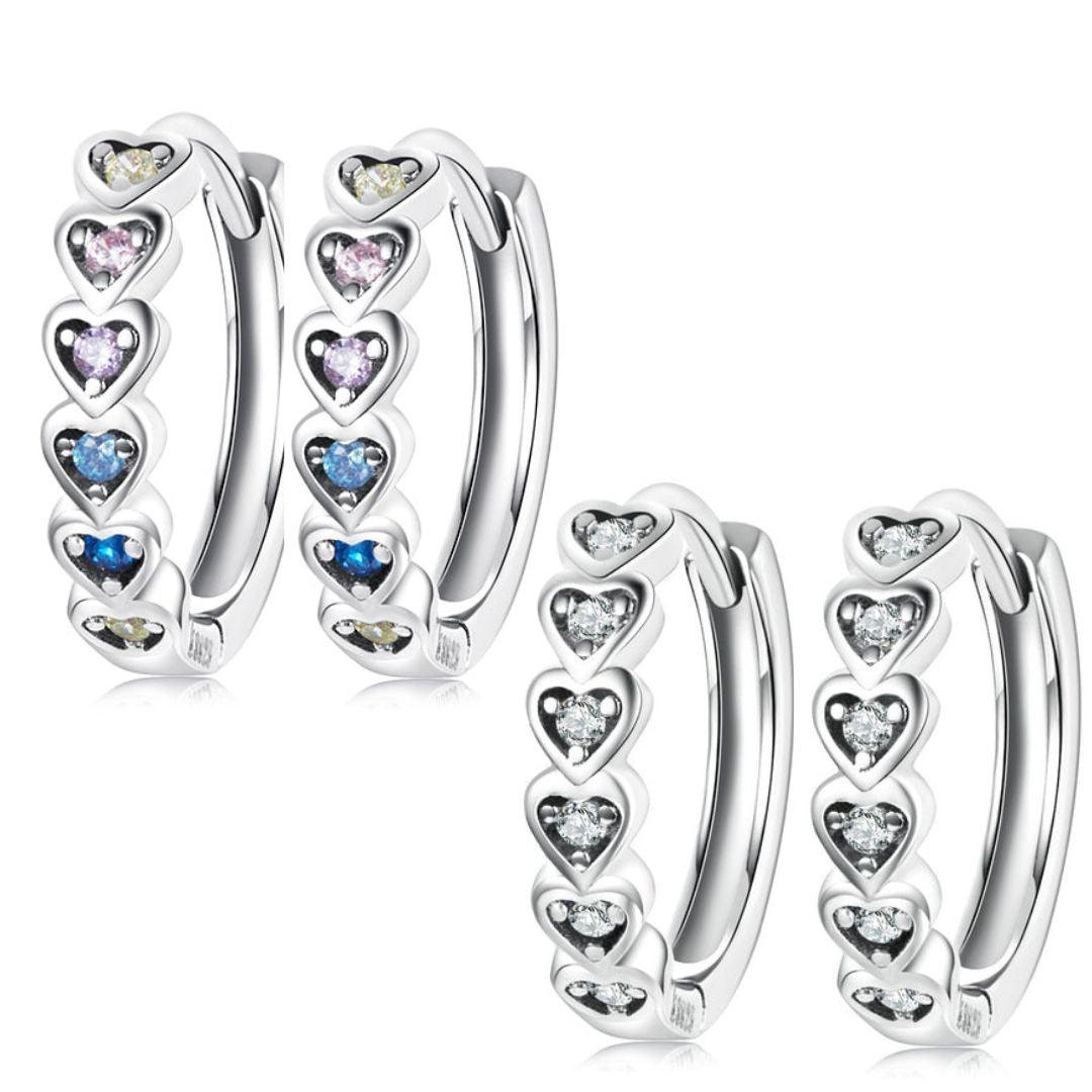 'Hearts' CZ and Sterling Silver Hoop Earrings - Sterling Silver Earrings - Allora Jade