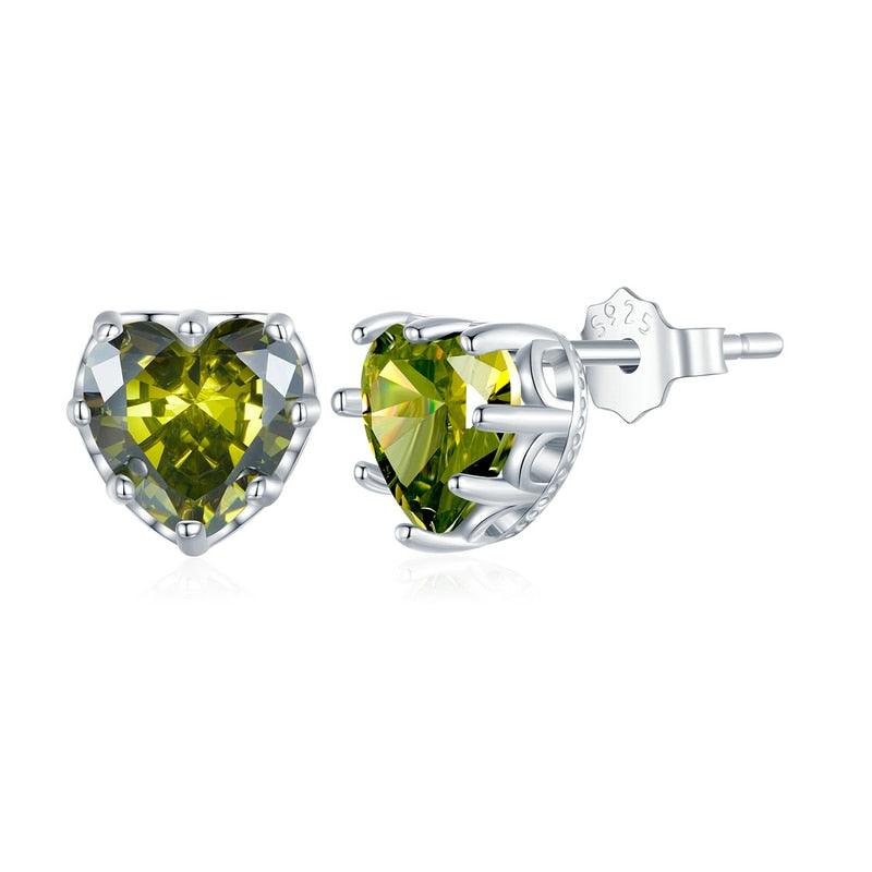 'Birthstone Hearts' CZ and Sterling Silver Stud Earrings - Sterling Silver Earrings - Allora Jade