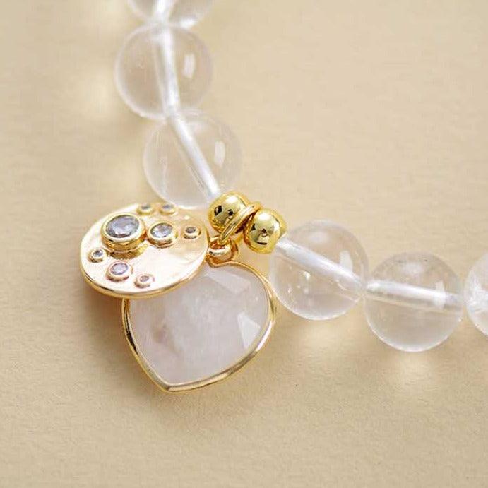 Rose Quartz Heart Charm & Beads Stretchy Bracelet - Womens Bracelets Crystal Bracelet - Allora Jade