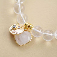 Rose Quartz Heart Charm & Beads Stretchy Bracelet - Womens Bracelets Crystal Bracelet - Allora Jade