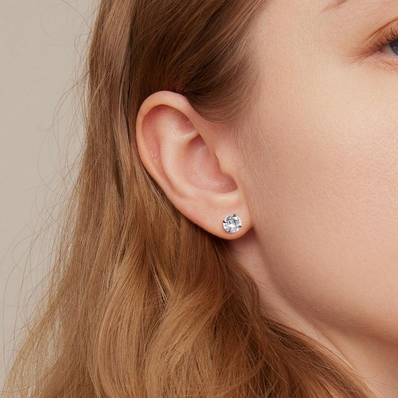 'Round CZ' Cubic Zirconia & Sterling Silver Stud Earrings - Sterling Silver Earrings - Allora Jade