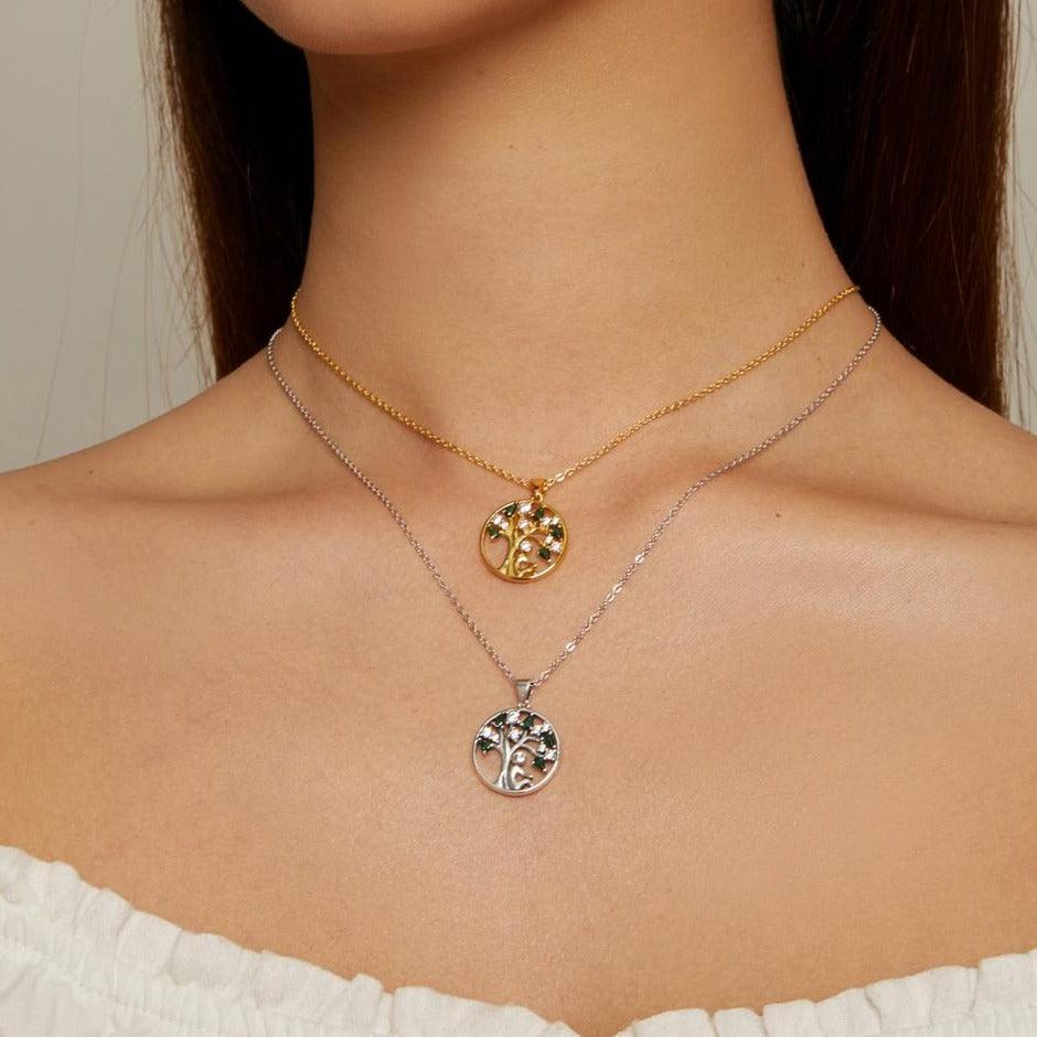 'Peaceful Lucky Tree' Pendant Necklace CZ & Sterling Silver - Sterling Silver Pendant Necklaces - Allora Jade