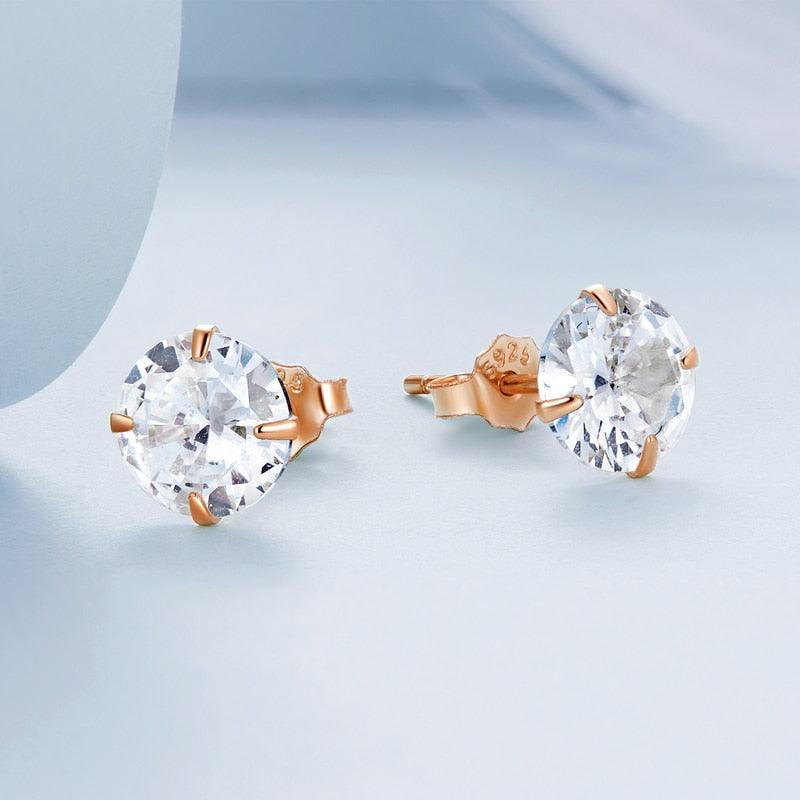 'Round CZ' Cubic Zirconia & Sterling Silver Stud Earrings - Sterling Silver Earrings - Allora Jade