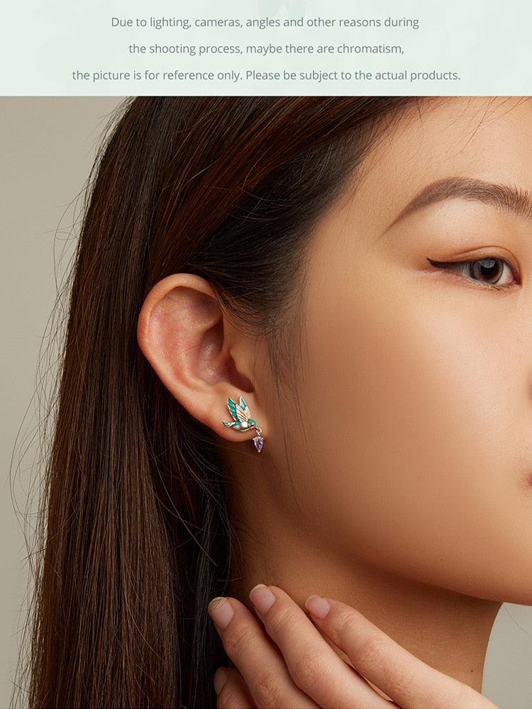 'Kingfisher' Sterling Silver and CZ Stud Earrings - Sterling Silver Earrings - Allora Jade