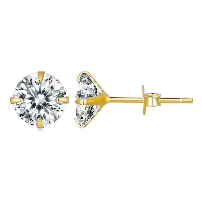 'Round CZ' Cubic Zirconia & Sterling Silver Stud Earrings - Sterling Silver Earrings - Allora Jade