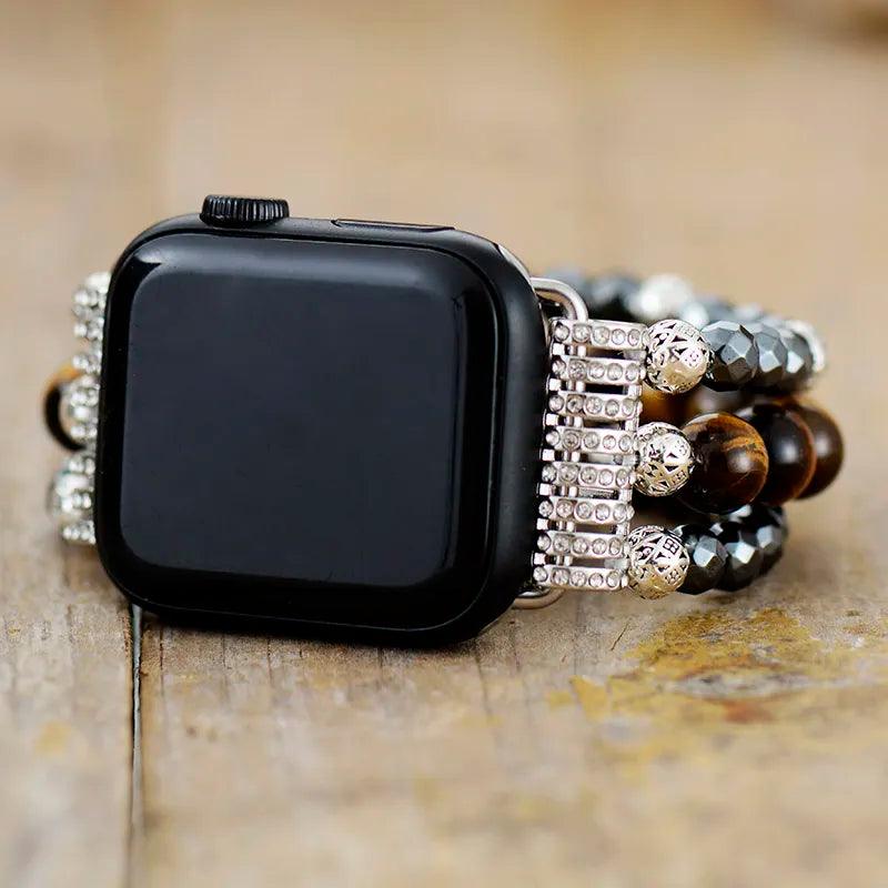 Tiger's Eye and Hematite Stretchy Apple Watch Band - Apple Watch Bands - Allora Jade