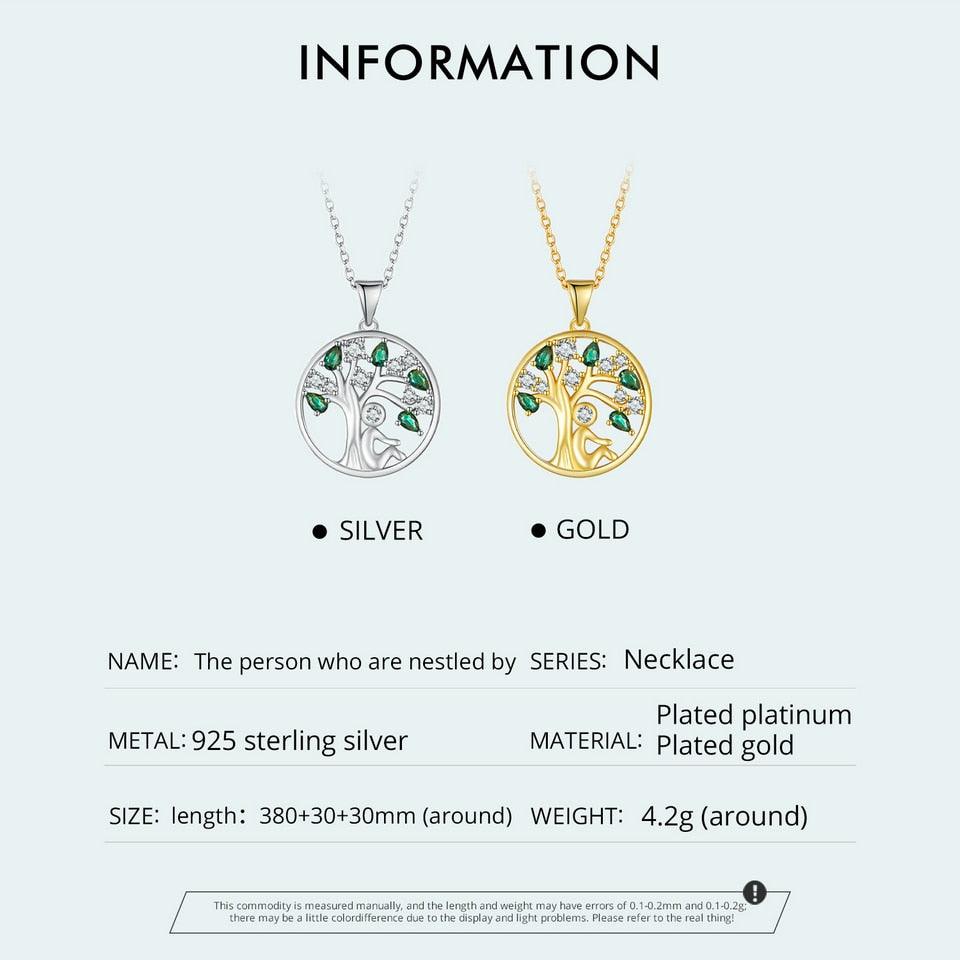 'Peaceful Lucky Tree' Pendant Necklace CZ & Sterling Silver - Sterling Silver Pendant Necklaces - Allora Jade