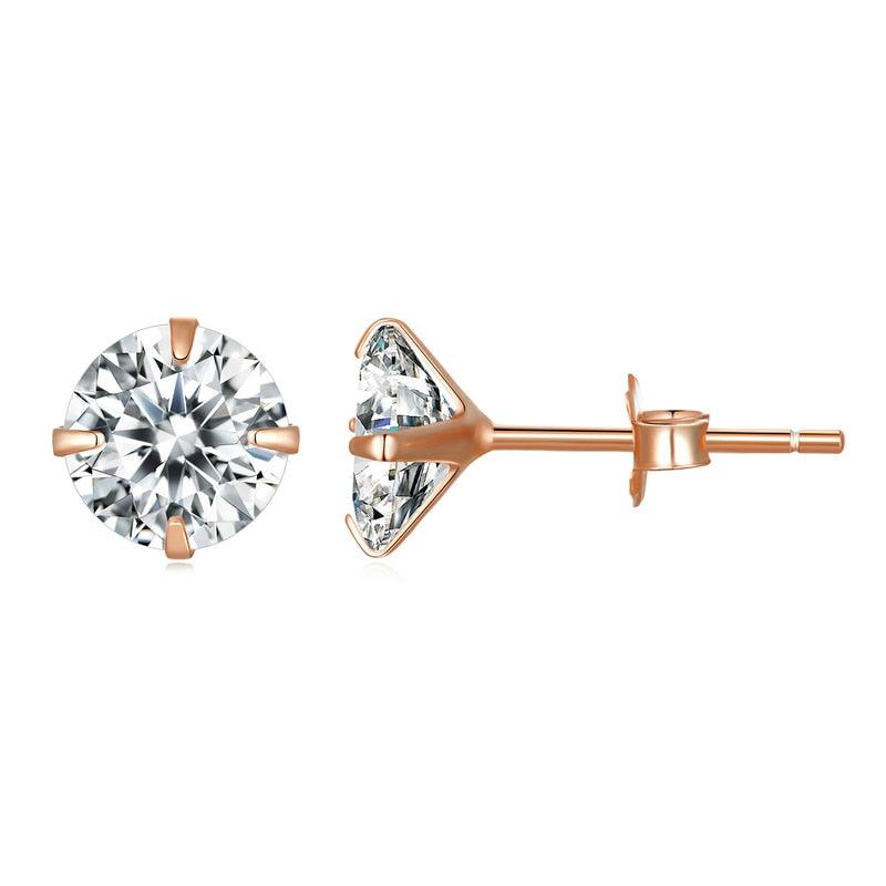 'Round CZ' Cubic Zirconia & Sterling Silver Stud Earrings - Sterling Silver Earrings - Allora Jade