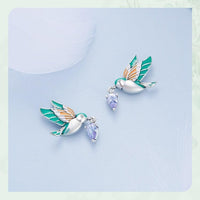 'Kingfisher' Sterling Silver and CZ Stud Earrings - Sterling Silver Earrings - Allora Jade
