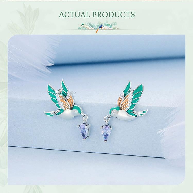 'Kingfisher' Sterling Silver and CZ Stud Earrings - Sterling Silver Earrings - Allora Jade