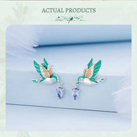 'Kingfisher' Sterling Silver and CZ Stud Earrings - Sterling Silver Earrings - Allora Jade