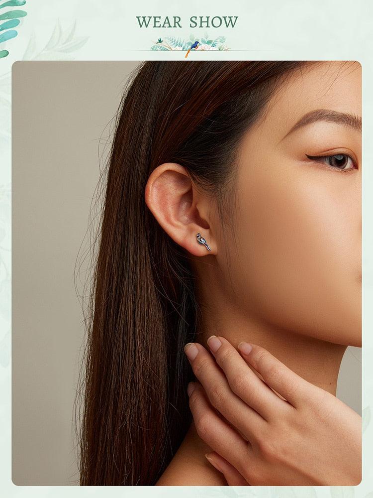 'Blue Bird' Sterling Silver and CZ Stud Earrings - Sterling Silver Earrings - Allora Jade