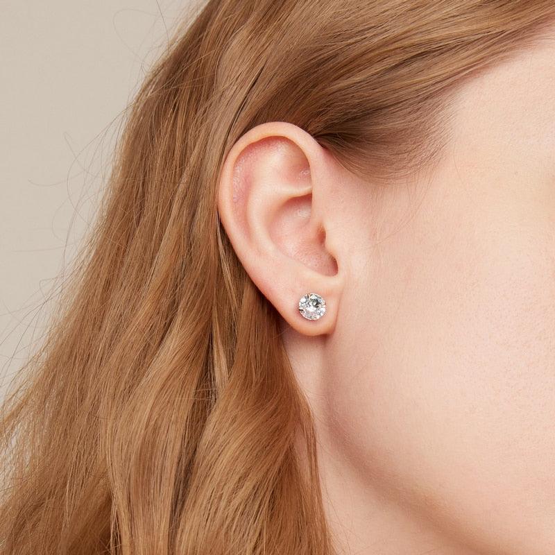 'Round CZ' Cubic Zirconia & Sterling Silver Stud Earrings - Sterling Silver Earrings - Allora Jade