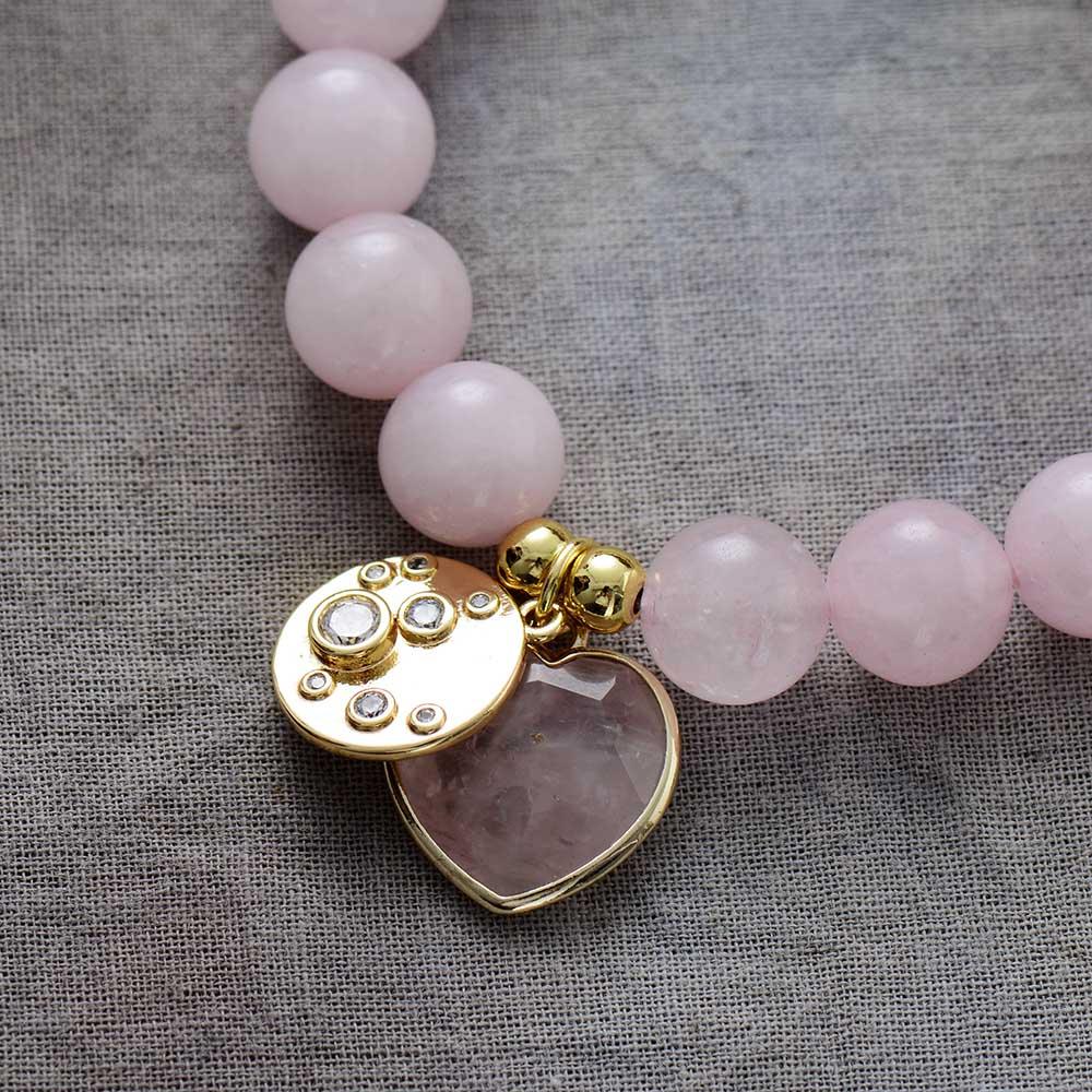 Clear Quartz Heart Charm & Beads Stretchy Bracelet - Womens Bracelets Crystal Bracelet - Allora Jade