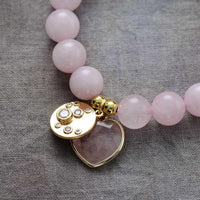 Clear Quartz Heart Charm & Beads Stretchy Bracelet - Womens Bracelets Crystal Bracelet - Allora Jade