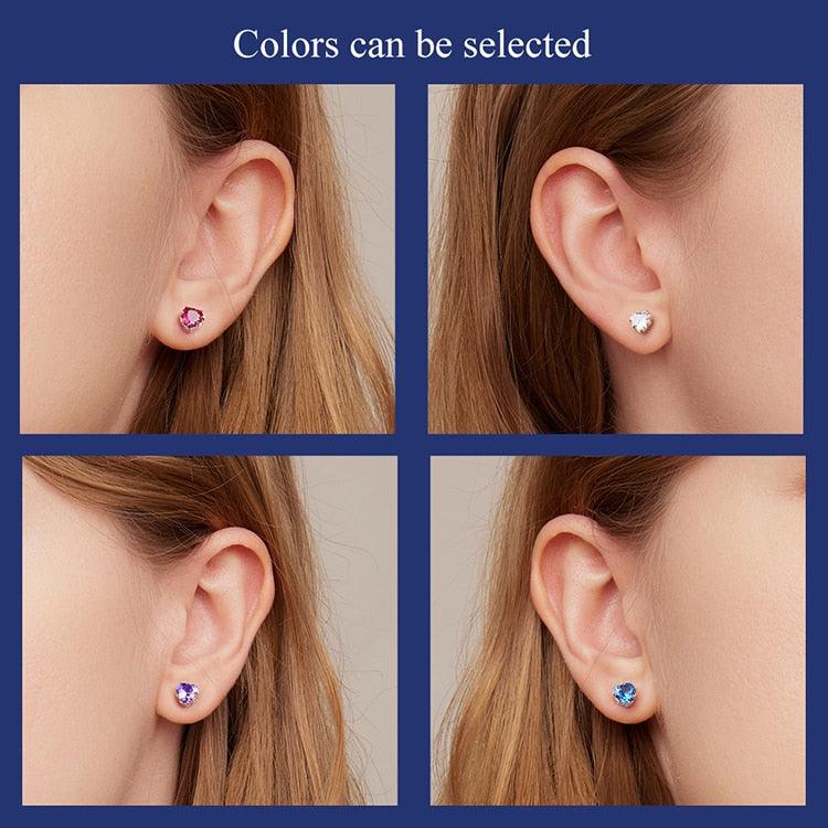 'Birthstone Hearts' CZ and Sterling Silver Stud Earrings - Sterling Silver Earrings - Allora Jade
