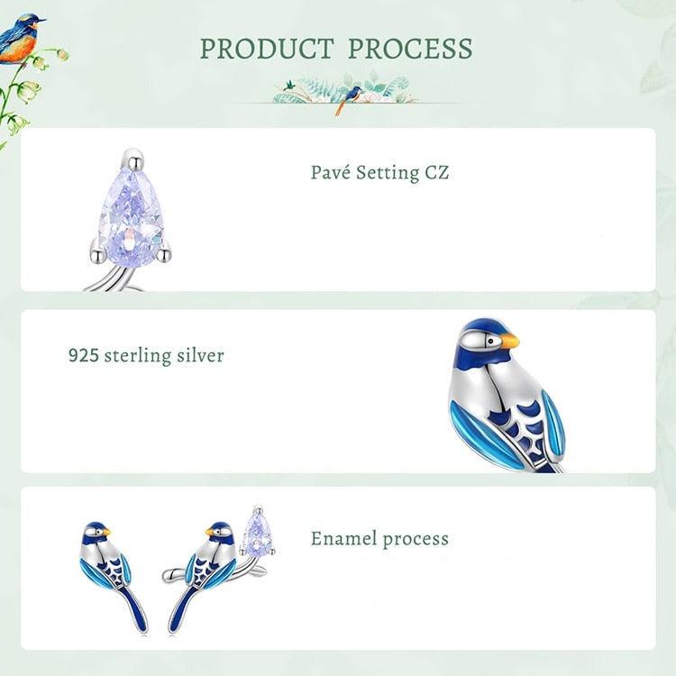 'Blue Bird' Sterling Silver and CZ Stud Earrings - Sterling Silver Earrings - Allora Jade