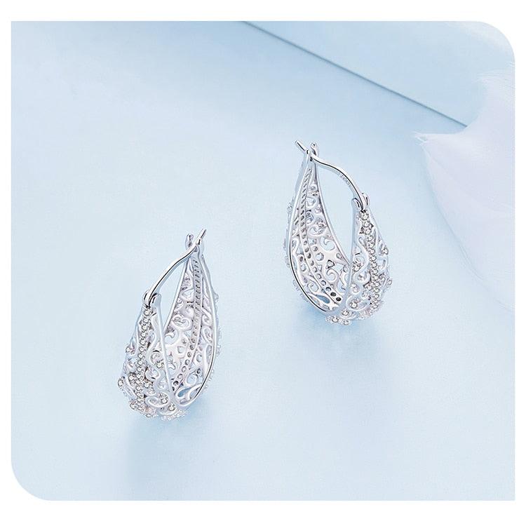 'Fancy Vines' CZ and Sterling Silver Hoop Earrings - Sterling Silver Earrings - Allora Jade