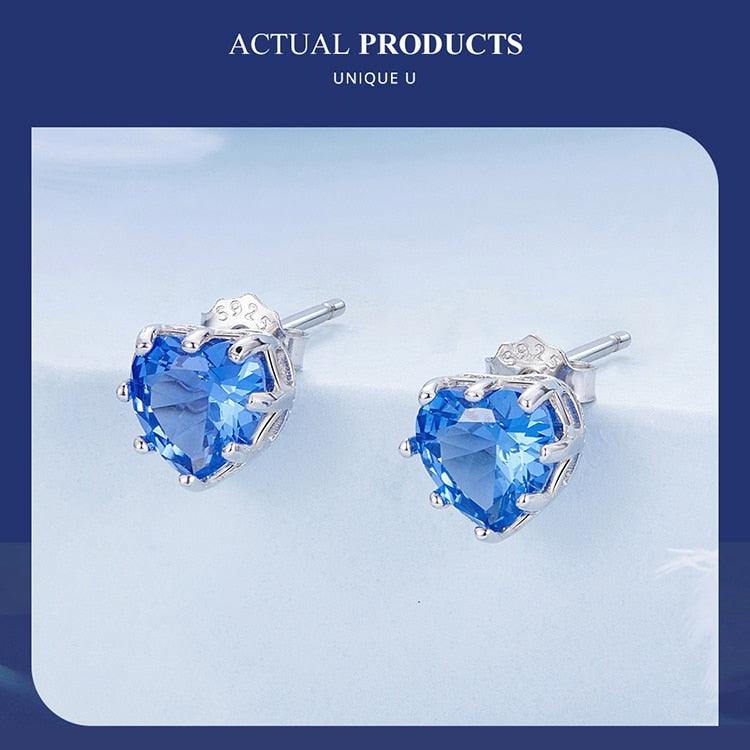 'Birthstone Hearts' CZ and Sterling Silver Stud Earrings - Sterling Silver Earrings - Allora Jade