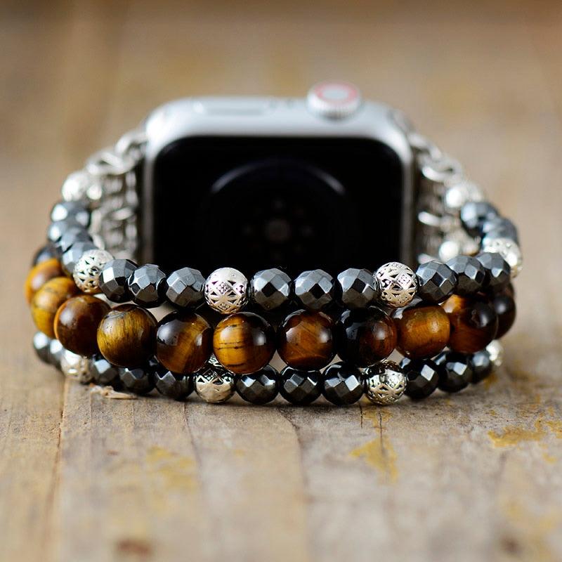 Tiger's Eye and Hematite Stretchy Apple Watch Band - Apple Watch Bands - Allora Jade