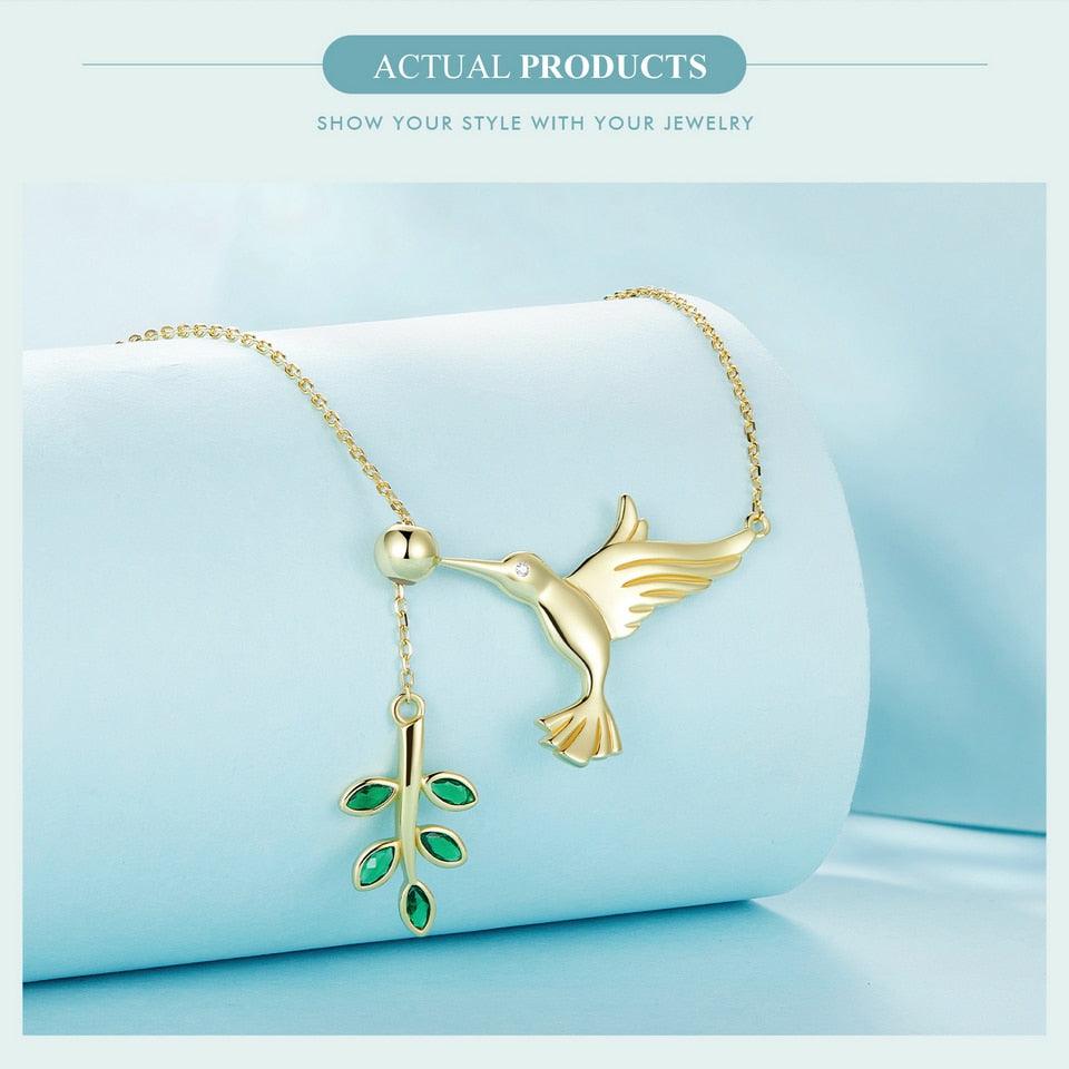 'Hummingbird' Pendant Necklace CZ and Sterling Silver - Sterling Silver Necklaces - Allora Jade